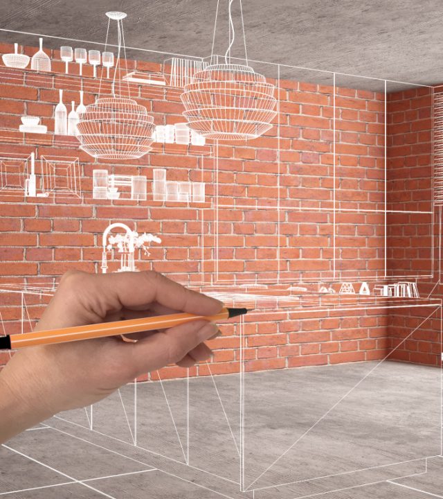 Home renovation, house development concept background, interior Home renovation, house development concept background, interior design under construction with hand drawing custom architecture, white sketch, blueprint showing modern kitchen
